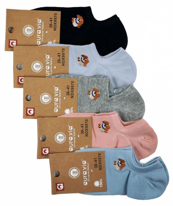 Zachwyć się skarpetkami-stópkami Aura.via z sympatycznymi pieskami! Rozmiar 35-38 – idealne dla każdej damy o psim sercu. Model NDX9970.