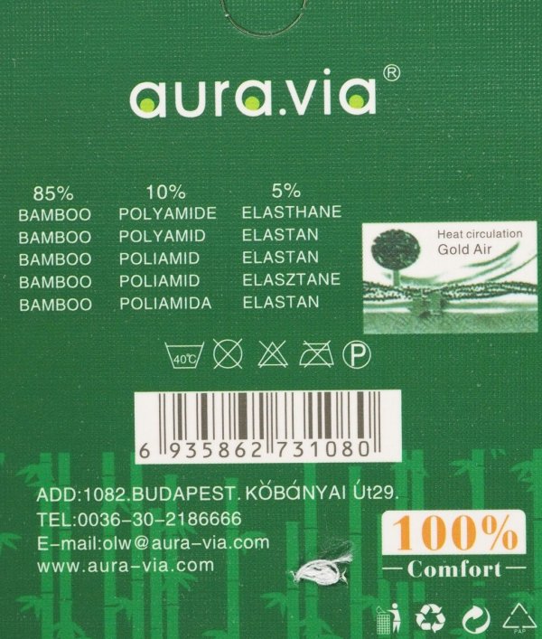 Metka ze składem produktu zapewnianym przez producenta: 85% bambus 10% poliamid 5% elastan
