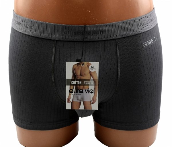 Bokserki męskie Auravia grafitowe–prążkowane, 95% bawełny, classic fit, rozmiar 2XL