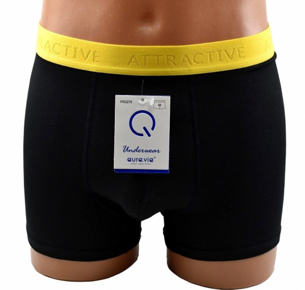 Aura.Via bokserki męskie bawełniane – czarne z żółtym pasem ATTRACTIVE, M
