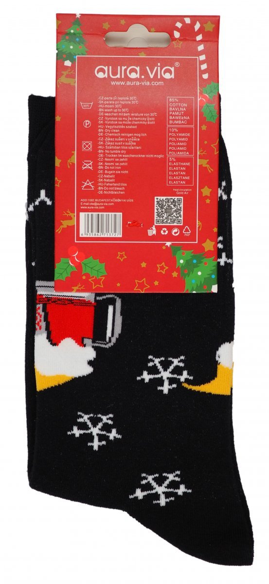 Skarpetki bawełniane, motyw świąteczny. Mikołaj i piwo :) Wykonane w rozmiarze 39-42 firmy Aura.Via