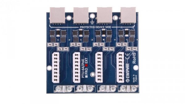 4-kanałowy moduł ogranicznika przepięć sieci LAN Gigabit Ethernet, 3 stopnie ochrony (DGT, MOSFET, TVS) PTU-64-EXT/PoE