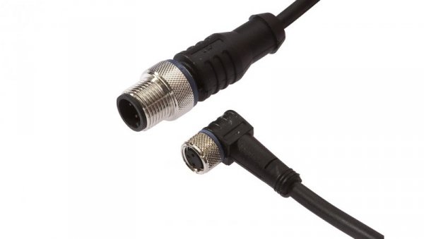 Kabel konfekcjonowany obustronny złącze M8 żeńskie 3-pinowe kątowe M12 męskie 3-pinowe proste 3x0,34mm² 1m PUR IP67 VK100F80