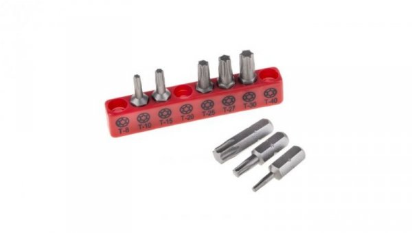 Końcówka wkrętakowa Torx, materiał Stal chromowo-molibdenowo-wanadowa, T10, T15, T20, T25, T27, T30, T40, T8, 8 szt.