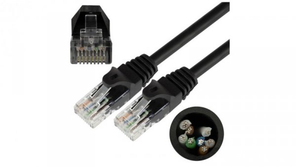 Patchcord UTP kat.5e kabel sieciowy LAN 2x RJ45 linka czarny 1m NEKU