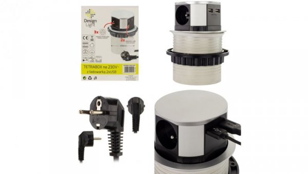 Gniazdo meblowe 3x2P+Z 2xUSB okrągłe 1,4m TETRA BOX