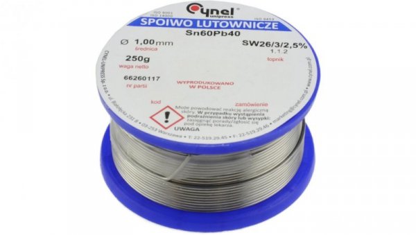 CYNEL UNIPRESS Cyna 1,00mm 250g Sn60Pb40 SW26/3/2.5 spoiwo lutownicze PROFESSIONAL