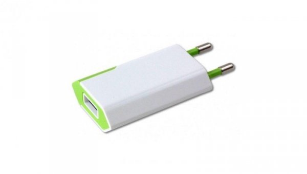 Sieciowa Ładowarka 100-240V - USB 5V 1A Slim Biało-Zielona