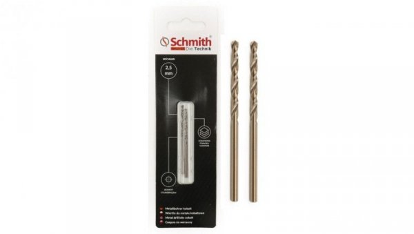 Wiertło do metalu kobaltowe 2,5mm wiertła 2szt HSS-Co Schmith
