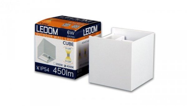 LEDOM Kinkiet zewnętrzny LED aluminium 2x3W 3000K IP54 biały CUBE 3 lata gwar.
