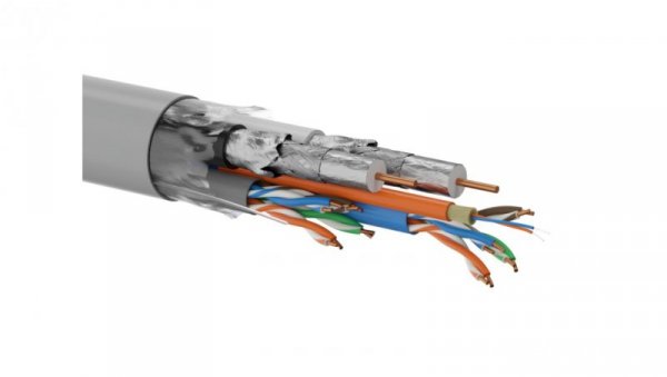 Multikabel Q-LANTEC Multimedia 2 x U/UTP kat.5E + 2 x RG6 + 2 x FO G657A1, LSOH, szary 500m KML5001