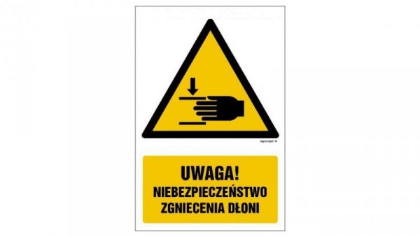 ZNAK - GF039 Uwaga! Niebezpieczeństwo zgniecenia dłoni 15 x 22,5 cm PN - Płyta 1mm