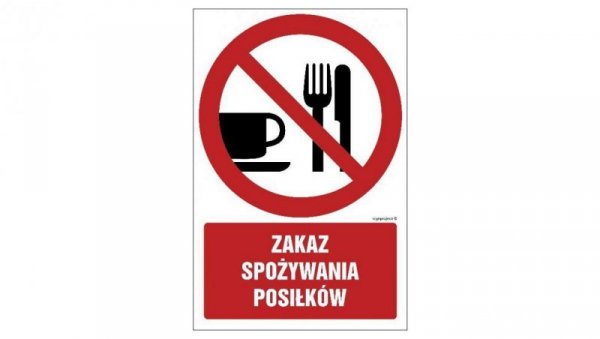 ZNAK - GC024 Zakaz spożywania posiłków - arkusz 9 naklejek 5 x 7,5 cm FN - Folia samoprzylepna