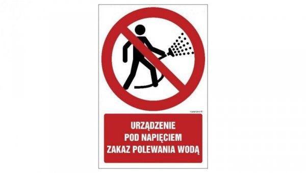 ZNAK - GC084 Urządzenie pod napięciem, zakaz polewania wodą - arkusz 9 naklejek 5 x 7,5 cm FN - Folia samoprzylepna