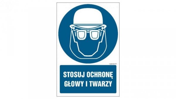 ZNAK - GL019 Stosuj ochronę głowy i twarzy 10 x 15 cm KS - Folia podłogowa foto.