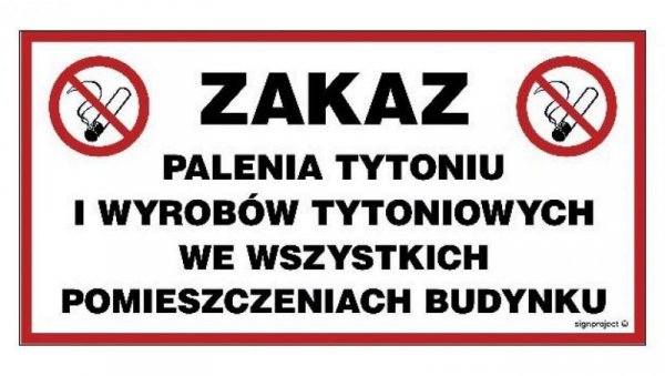 ZNAK - NC109 Zakaz palenia we wszystkich pomieszczeniach 20 x 10 cm PN - Płyta 1mm