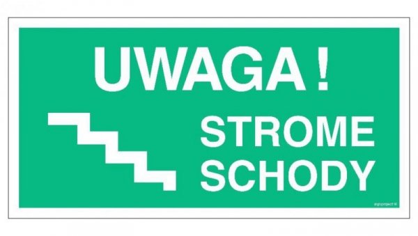 ZNAK - AC025 Uwaga! Strome schody lewostronne 20 x 10 cm KS - Folia podłogowa foto.