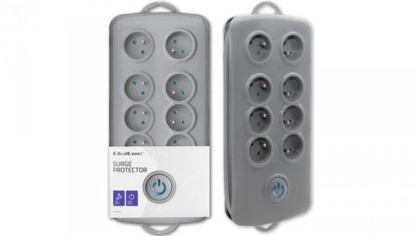 Qoltec Listwa zasilająca antyprzepięciowa 8 gniazd 2.5m Szara