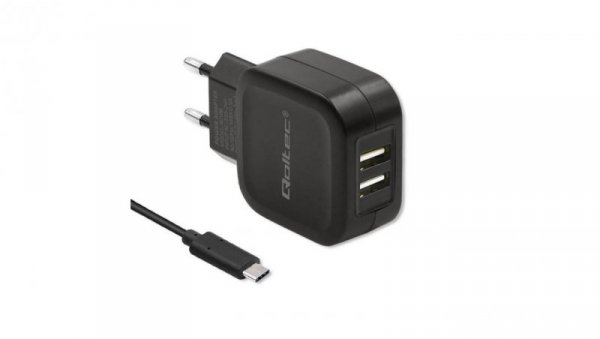 Qoltec Ładowarka sieciowa 17W 5V 3.4A 2xUSB + kabel USB typC