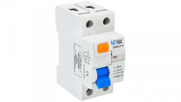 Wyłącznik różnicowoprądowy 2P 25A 30mA typ AC LC-Tec EBS9RN-2P/30/25/AC LCTEC-EBS9RN-2P/30/2