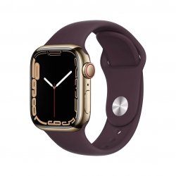 Apple Watch Series 7 41mm GPS + Cellular (LTE) Koperta ze stali nierdzewnej w kolorze złotym z paskiem sportowym w kolorze ciemnej wiśni