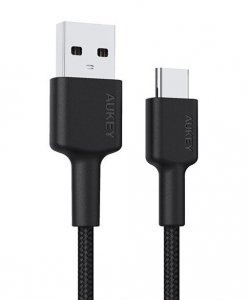 AUKEY CB-CA03 OEM nylonowy kabel Quick Charge USB C-USB A 3.1 | FCP | AFC | 0.3m | 5Gbps | 3A | 60W PD | 20V