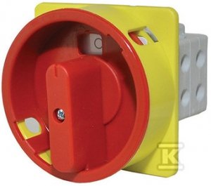 Łącznik krzywkowy pulpitowy z możliwością zamknięcia na 3 kłódki (5-8mm), czerwone pokrętło, 0-I (załącz - wyłącz), 25A, 3 polowy, IP40 T0-Ł S25JU1103 A6R Ł S25JU1103 A6R