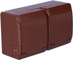 Gniazdo Schuko 2-krotne, natynkowe, IP44, brąz, HERMES