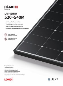 Moduł fotowoltaiczny Panel PV 520W Longi LR5-66HTH-520M Hi-MO 6 Explorer Black Frame Czarna rama Kontener 