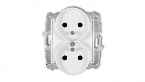 MINI Mechanizm gniazda podwójnego do ramki z uziemieniem 2x(2P+Z) (przesłony torów prądowych) biały mat 25MGPR-2zp