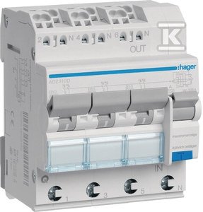 Wyłącznik różnicowoprądowy z członem nadprądowym 3x1P+N 6kA B 10A/30mA Typ A QC/QBB ADZ310D
