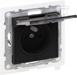 Gniazdo 2P+Z IP44 - 16 A - 250 V~ - zaciski automatyczne - z przesłoną , CZARNY SUNO 721486