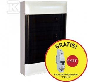 Rozdzielnica natynkowa PRACTIBOX S 3x12 drzwi przezroczyste (36 modułowa) - promocja B16 gratis