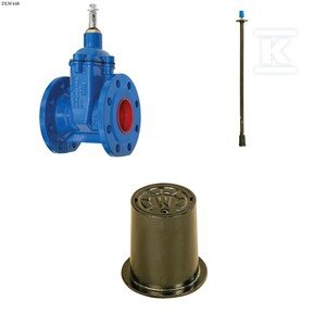 Zasuwa kołnierzowa F4 DN150, krótka bez kółka, PN16, GJS + obudowa sztywna + skrzynka żeliwna ZESTAW DLW448