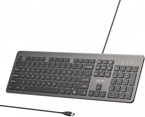 Klawiatura przewodowa Unitek SlimTap USB-A, szara