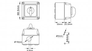 Łącznik krzywkowy 0-1 25A 3P w obudowie IP65 / LW25 0-1 3P OB