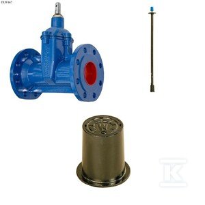 Zasuwa kołnierzowa F5 DN50, długa bez kółka, PN16, GJS + obudowa sztywna + skrzynka żeliwna ZESTAW DLW467