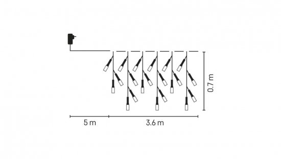 Oświetlenie świąteczne XMAS sople 6W 200LED 3,6m IP44 /8 programów/ ciepła biała D4CW01