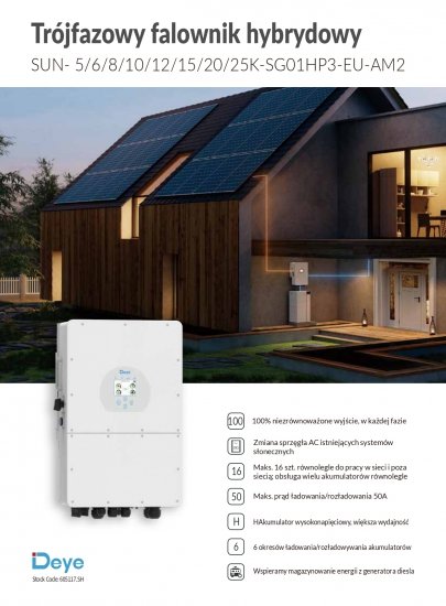 DEYE Falownik hybrydowy SUN-15K-SG01HP3-EU-AM2 3-fazowy (wysokonapięciowy)