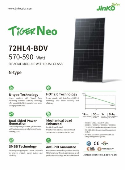 Moduł fotowoltaiczny panel PV 585Wp JINKO JKM585N-72HL4-BDV Bifacjal Glass Glass Czarna Rama