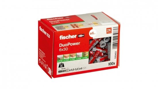 Kołki rozporowe uniwersalne DuoPower 6x30 100 sztuk FISCHER