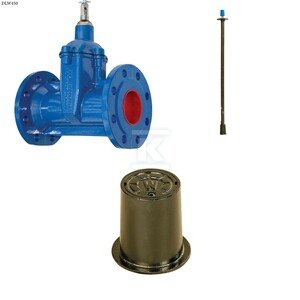 Zasuwa kołnierzowa F5 DN150, długa bez kółka, PN10, GJL + obudowa sztywna + skrzynka żeliwna ZESTAW DLW450