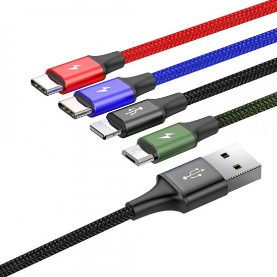 KABEL 4w1 USB-A -|} Lighting iPhone / 2x USB-C / micro-USB Baseus Cafule CA1T4-B01 1.2m 3.5A W OPLOCIE