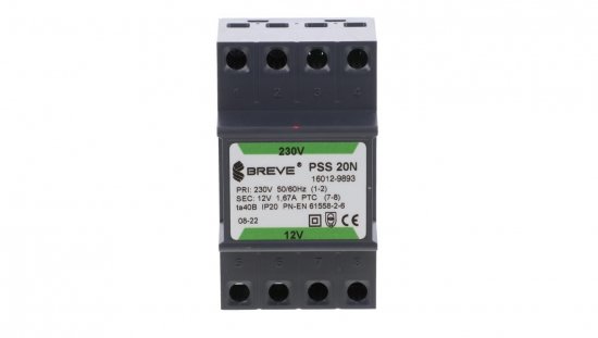 Transformator 1-fazowy modułowy bezpieczeństwa PSS 20N 230/ 12V 1,66A, na szynę DIN, IP20, Ta 40, 16012-9893