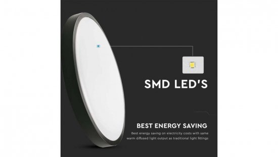 Plafoniera LED 18W 1800lm 4000K IP44 Okrągła fi225 Mleczny Czarna Ramka z mikrofalowym czujnikiem ruchu 7669