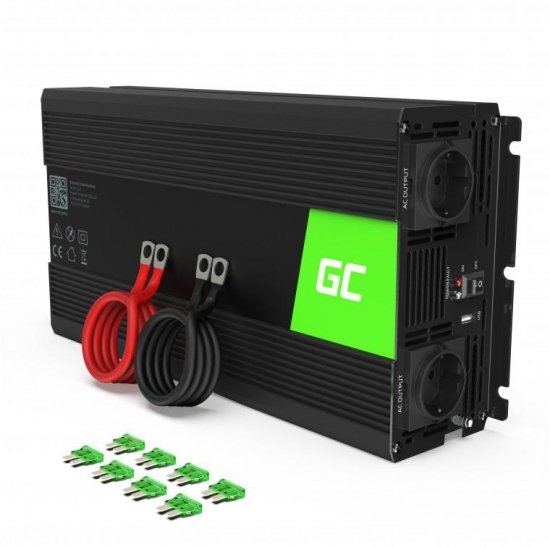 PRZETWORNICA NAPIĘCIA INWERTER Green Cell 12V -|} 230V 1500W/3000W CZYSTA SINUSOIDA INV22