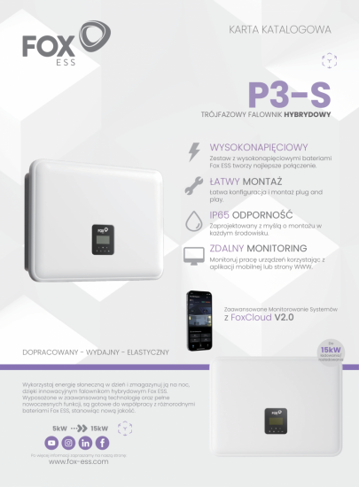 Falownik hybrydowy 3-fazowy FoxESS trójfazowy P3 PRO - 20 20 kW