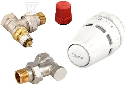 Zestaw termostatyczny Danfoss z głowicą Regus RA nakrętka +RA-N+RLV-S 15 kątowy 015G5303