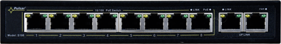 SWITCH POE PULSAR S108 10-PORTÓW (8xPoE + 2xUPLINK)  IEEE 802.3af/at, 48VDC / 30W/port (PoE+) 120W