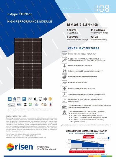 Moduł fotowoltaiczny Panel PV 420W Risen RSM108-9-420N TOPCon BF Czarna Rama